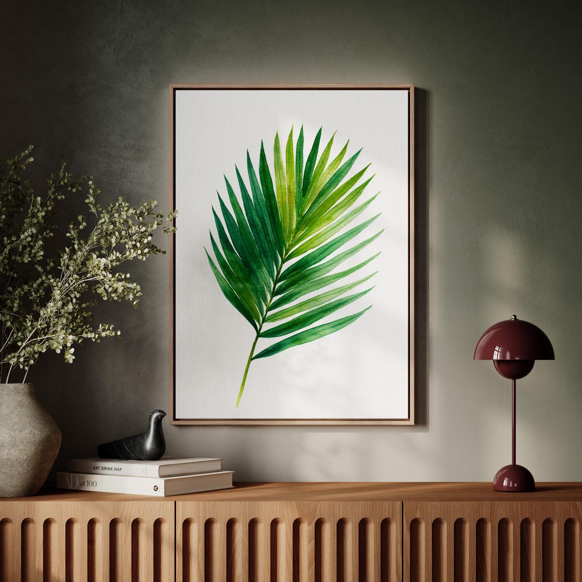 Tropical Palm Leaf Green Watercolor Botanical Minimal Style Poster