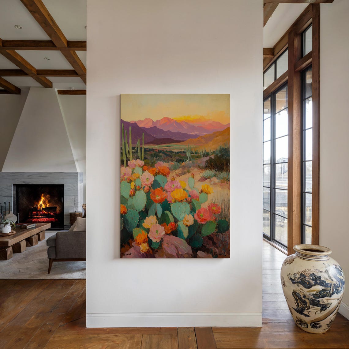 Vibrant Desert Cactus Flower Art Southwest Landscape Sunset Poster - Image 6