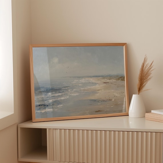 Minimalist Coastal Seascape Serene Blue Ocean Waves Art Poster