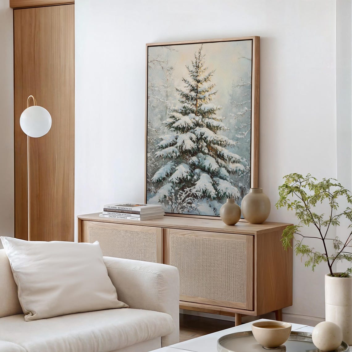 Serene Snow Covered Pine Tree Winter Woodland Landscape Art Print - Image 6
