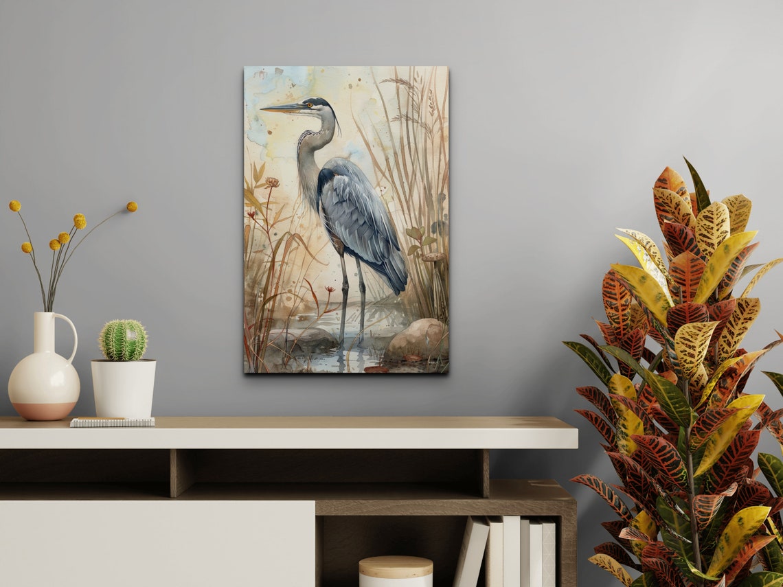 Great Blue Heron Golden Wetland Watercolor Bird Nature Poster - Image 6