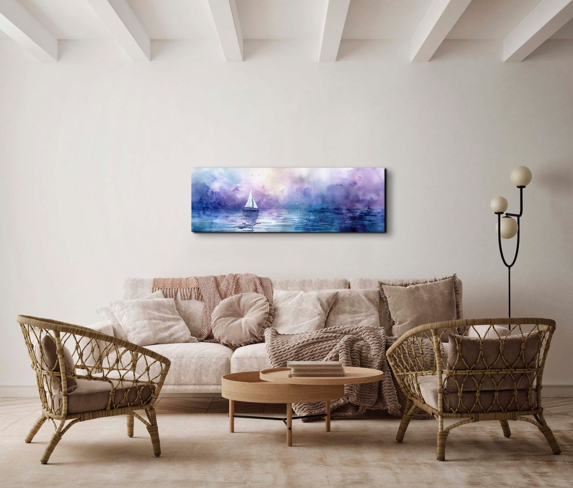 Watercolor Sailboat on Dreamy Purple Sea Coastal Nautical Poster - Image 7