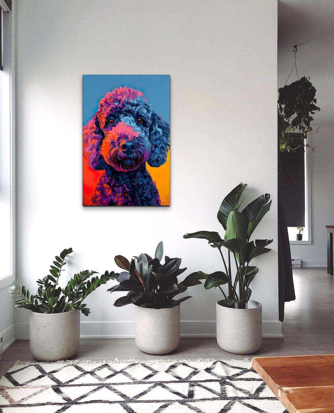 Curly Poodle Dog Portrait in Bold Blue Pink and Orange Pop Art Poster - Image 6
