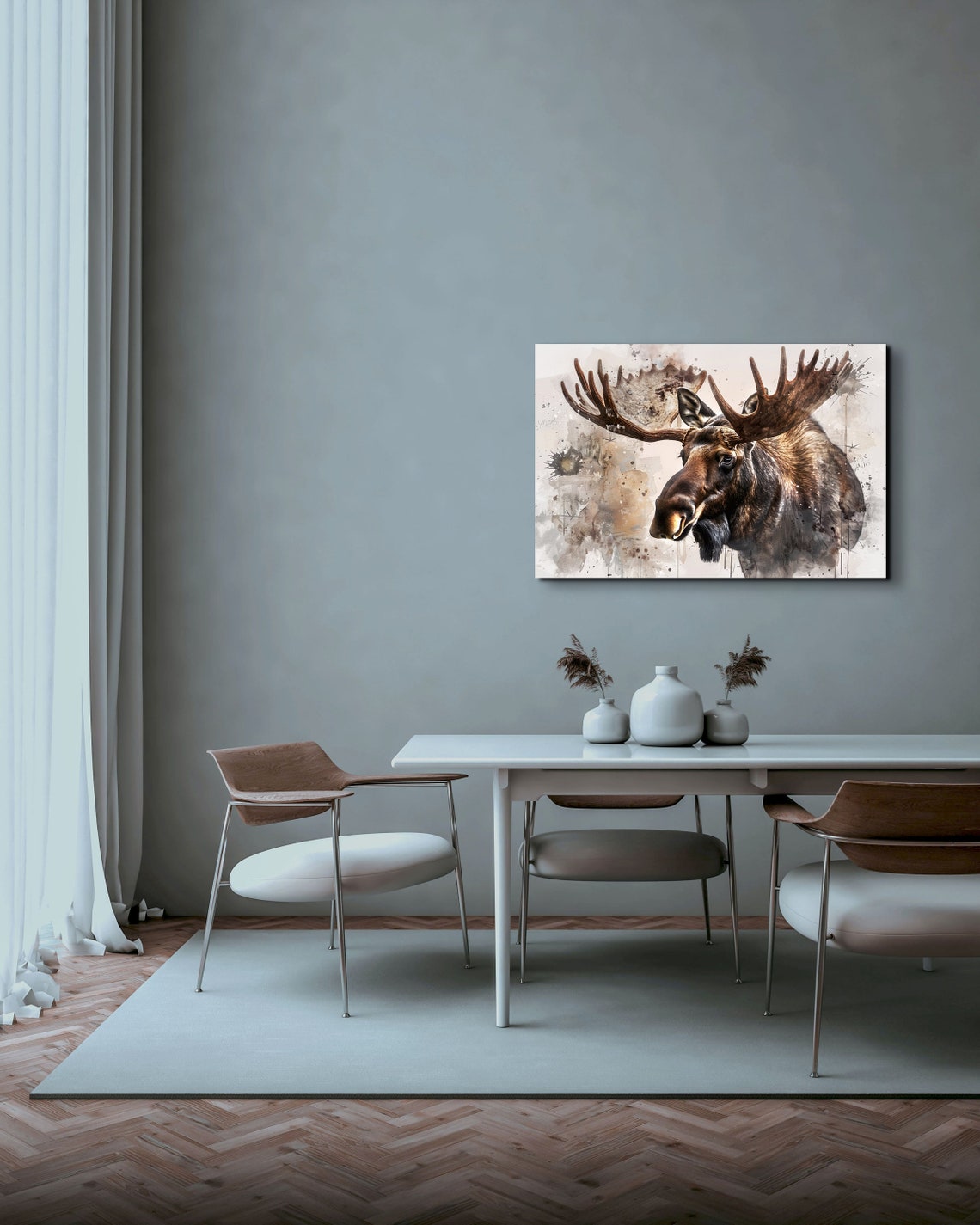 Majestic Bull Moose Portrait Watercolor Antler Wildlife Poster - Image 6