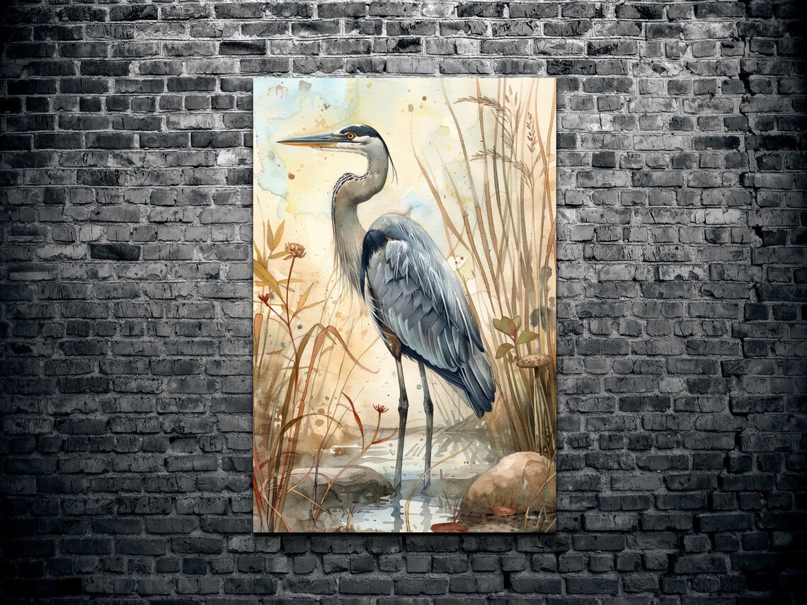 Great Blue Heron Golden Wetland Watercolor Bird Nature Poster - Image 2