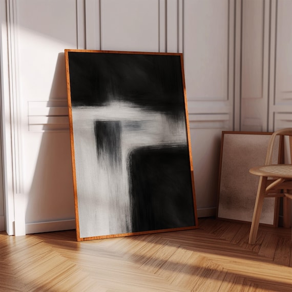 Monochrome Abstract Canvas Wall Art Black And White Minimalist Painting With Soft Textured Gradient For Modern Home Decor
