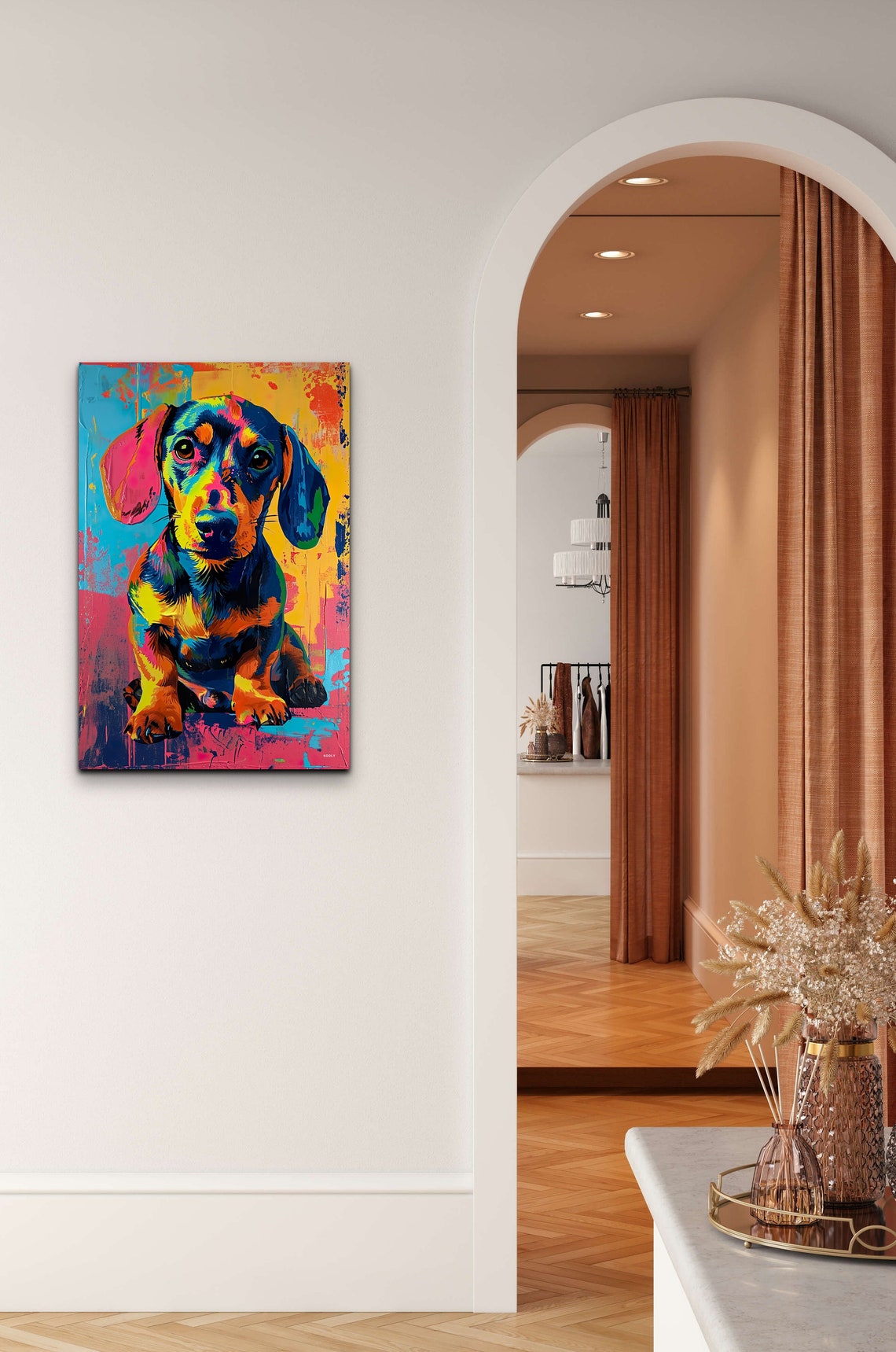 Dachshund Puppy Portrait in Vibrant Neon Pop Art Colors Poster - Image 7