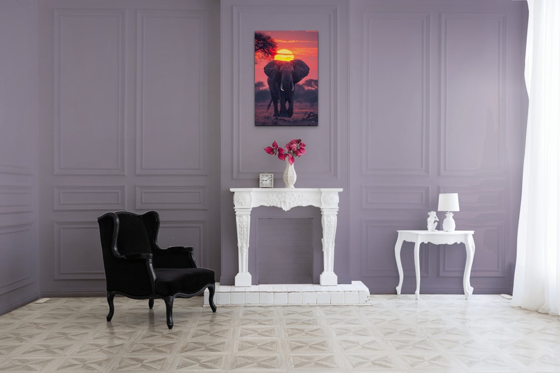 Majestic African Elephant Walking Toward a Red Sunset Poster - Image 6