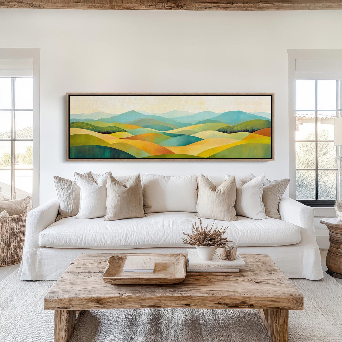 Colorful Abstract Rolling Hills In Green Gold And Teal Pastoral Poster - Image 2