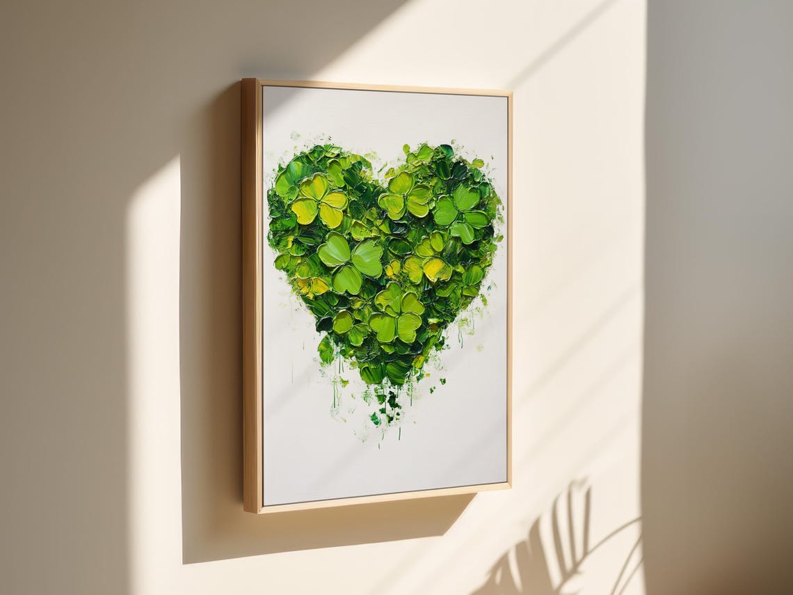 Lucky Green Clover Heart St Patrick Day Botanical Painting Wall Art - Image 6
