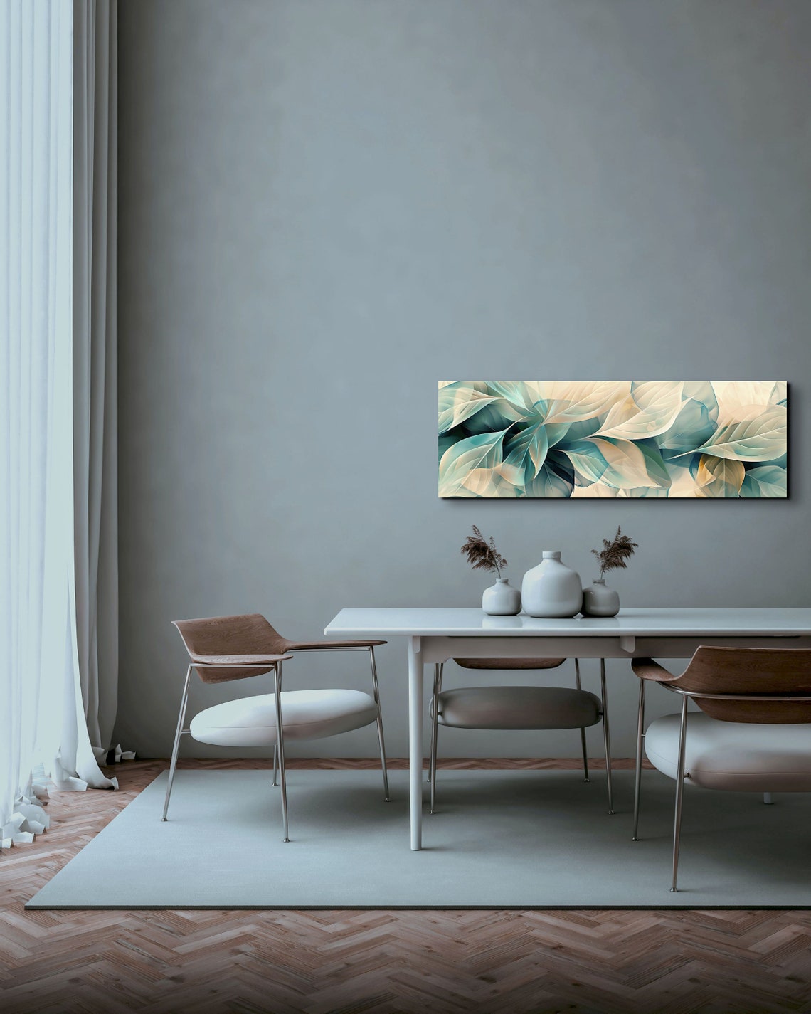 Abstract Teal and Cream Leaves Overlapping Botanical Art Poster - Image 5