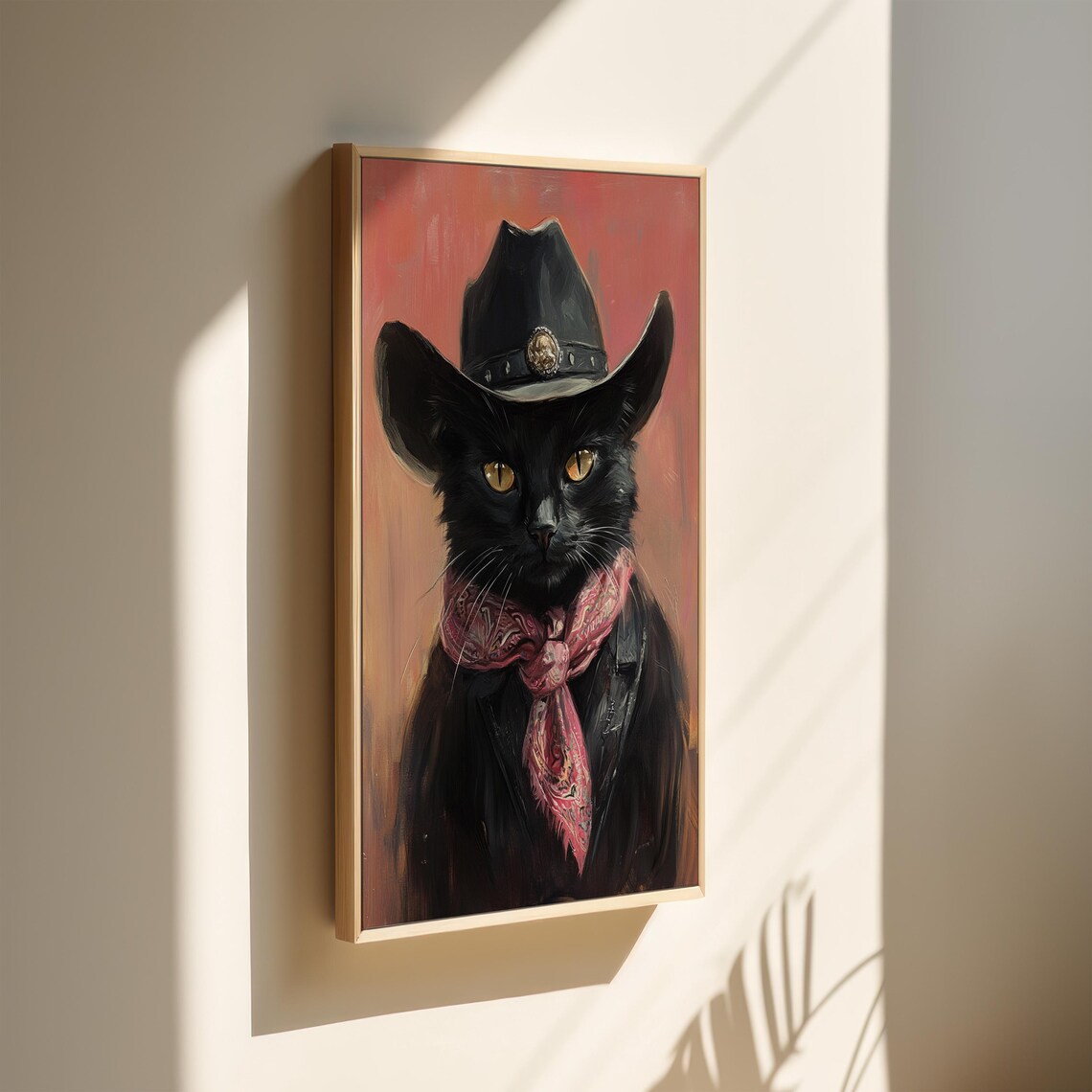 Cowboy Cat Wall Art, Rustic Vintage Feline Portrait - Image 3