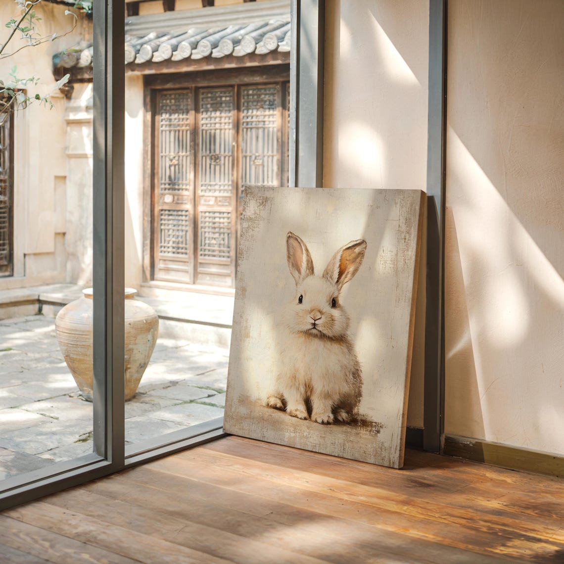 White Rabbit Portrait Distressed Vintage Animal Nursery Poster - Image 4