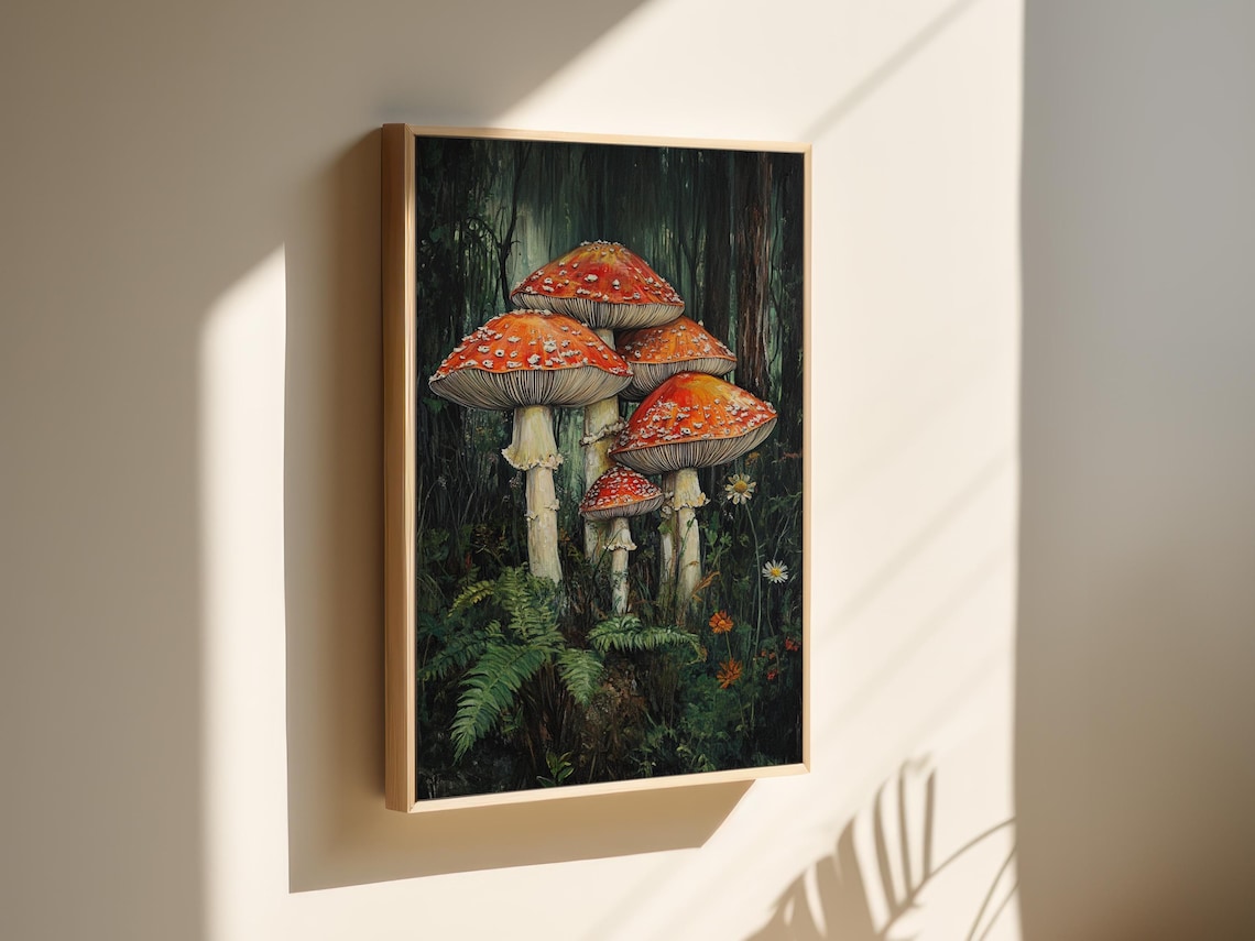 Amanita Mushrooms, Mystical Forest Nature Art - Image 5