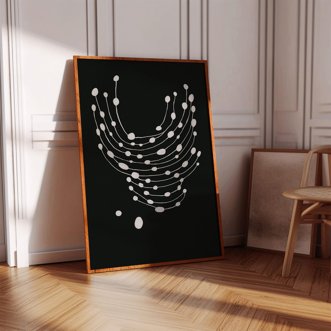 Modern White Organic Line Dotted Abstract Minimalist Black Poster