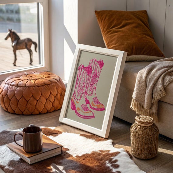Neon Cowboy Boots Pop Art Western Wall Print