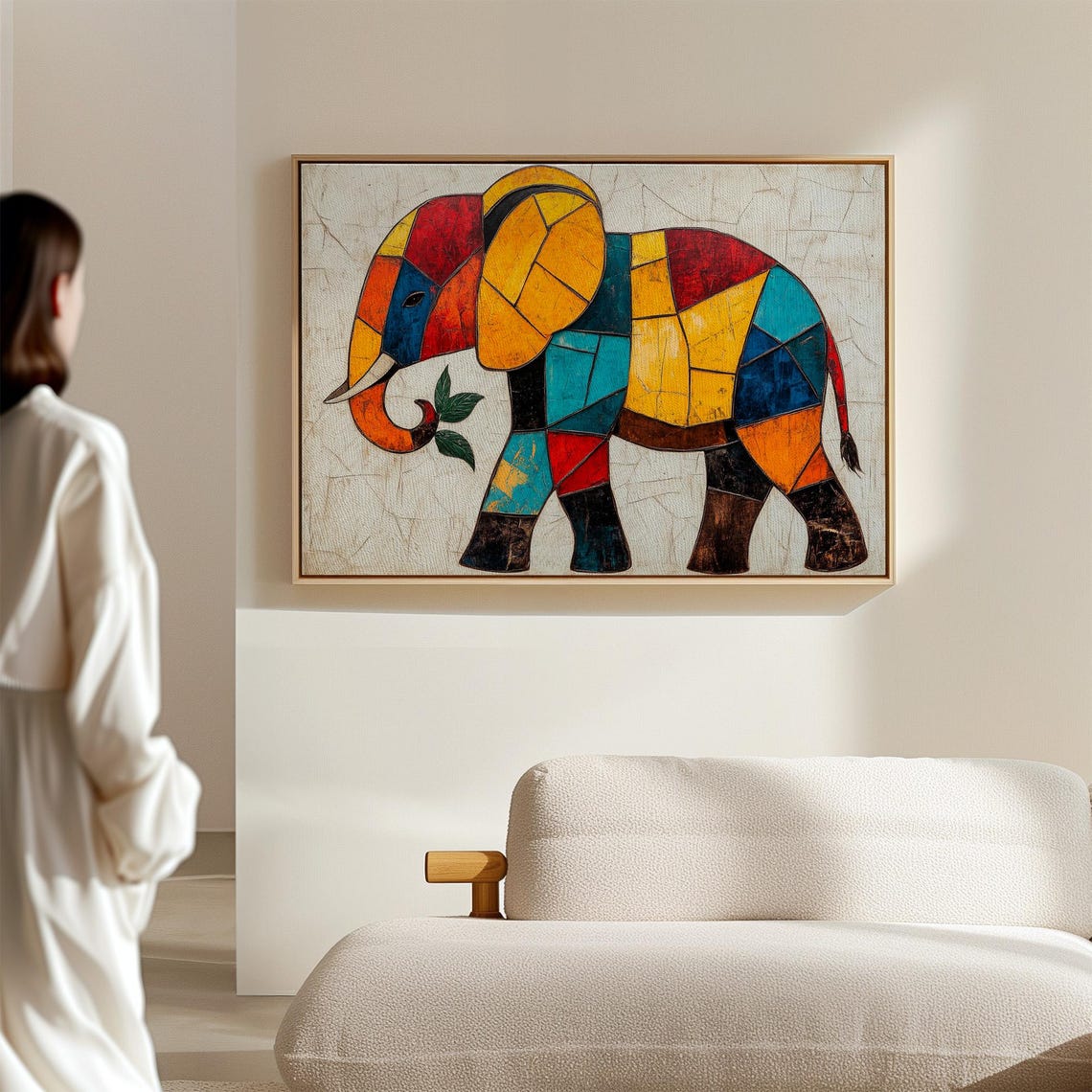 Geometric Patchwork Elephant Vibrant Stained Glass Style Art Poster - Image 6
