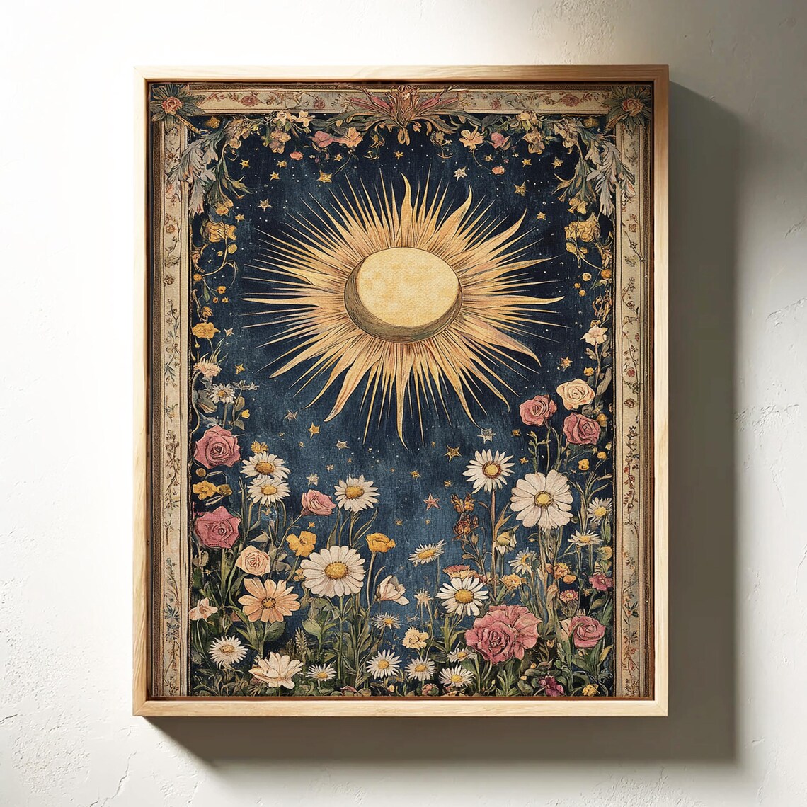 Vintage Celestial Sun and Floral Boho Art Print - Image 3