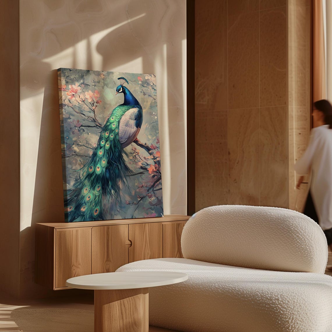 Graceful Peacock Cherry Blossoms Elegant Painterly Bird Poster - Image 6