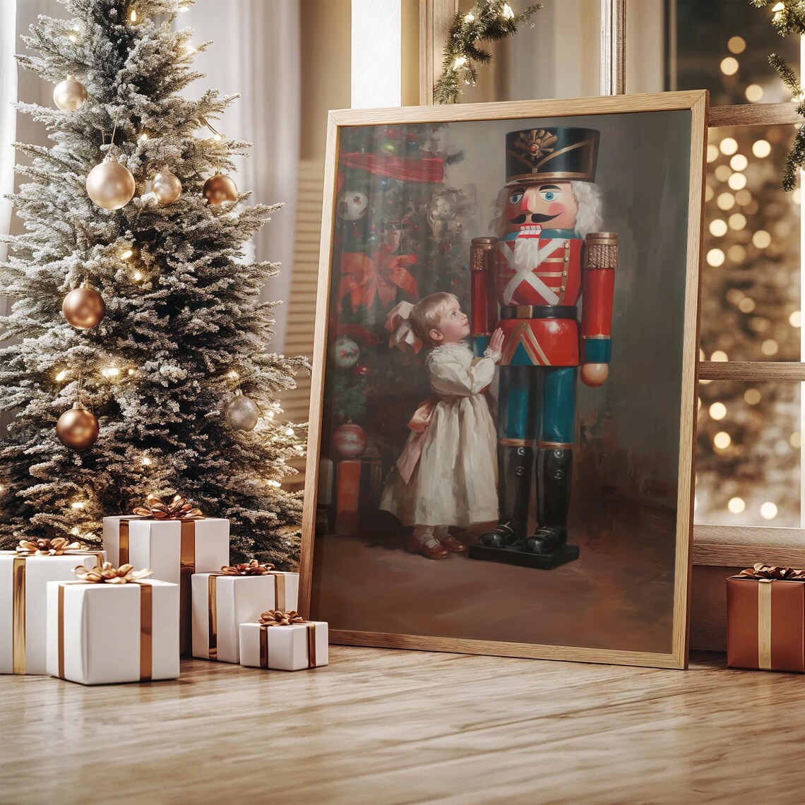 Vintage Nutcracker Christmas Scene, Art Print