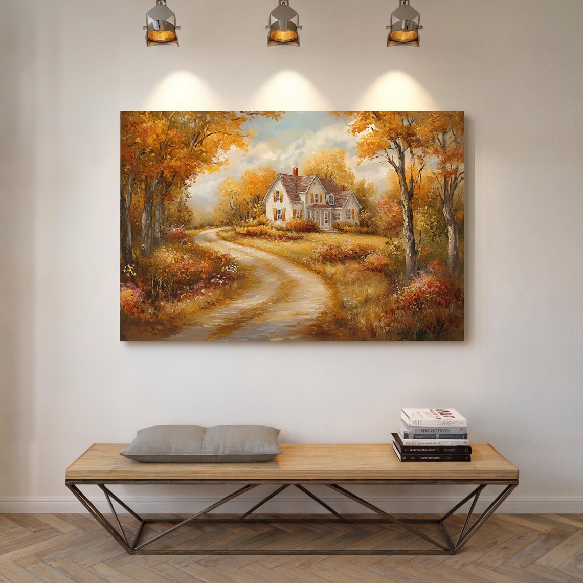 Charming Country Cottage in Autumn Golden Fall Landscape with Winding Road Poster - Image 5