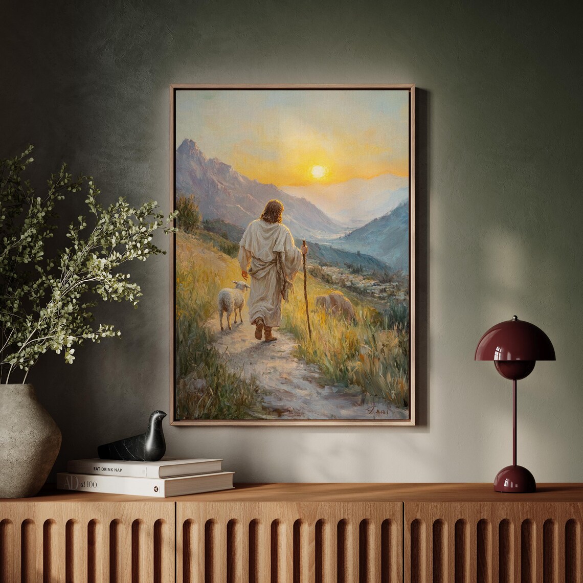 Jesus Walking With Sheep At Sunset, Christian Art Print - Image 4