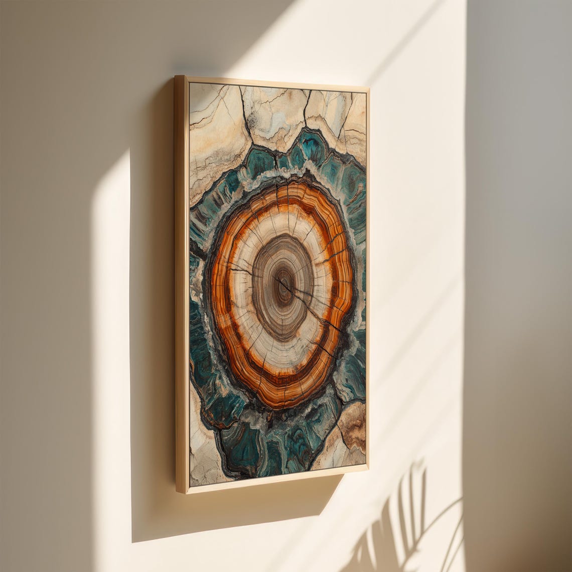 Petrified Wood Tree Ring Cross Section Earthy Blue Nature Art Poster