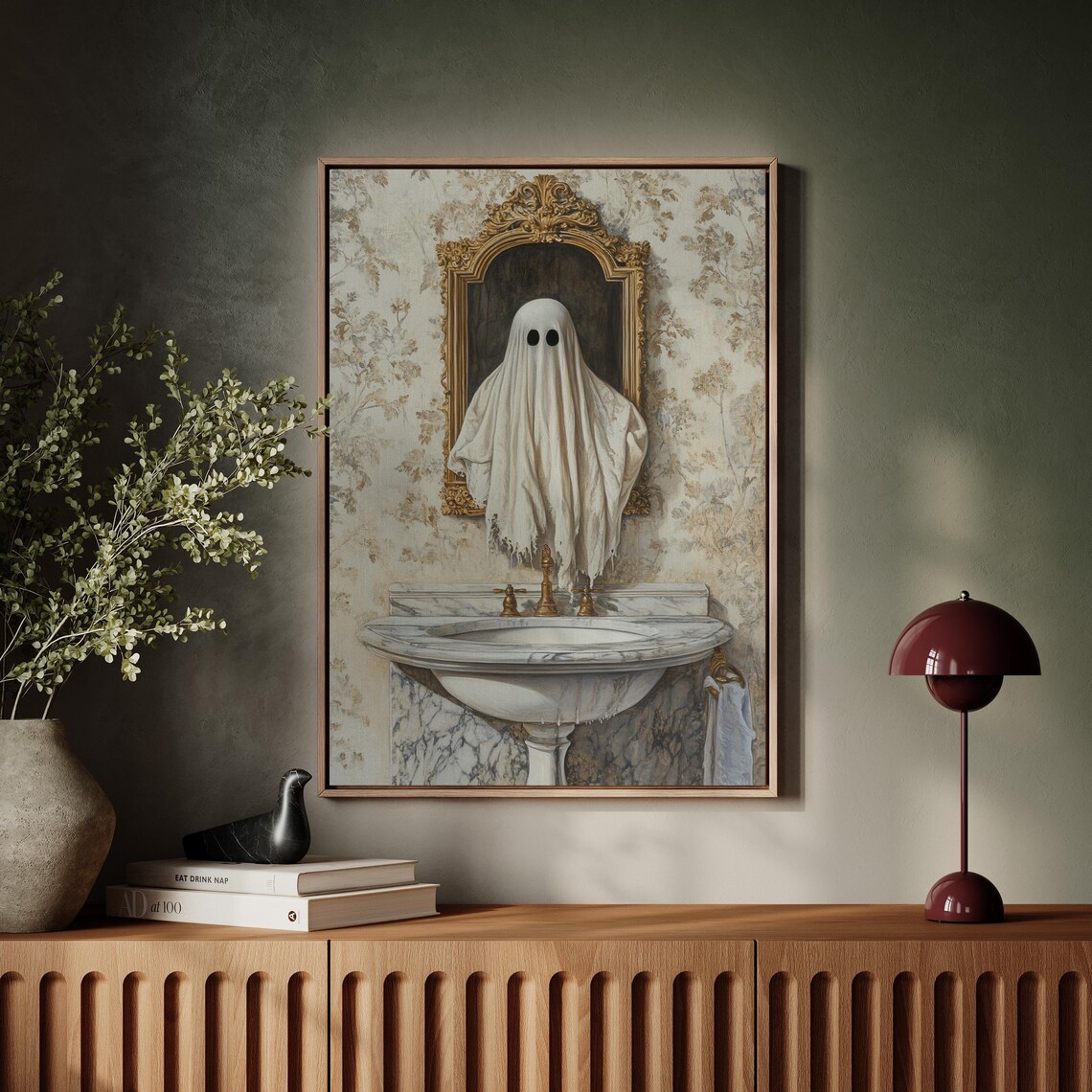 Eerie Ghost Reflection In Vintage Gold Mirror Spooky Bathroom Wall Poster - Image 4