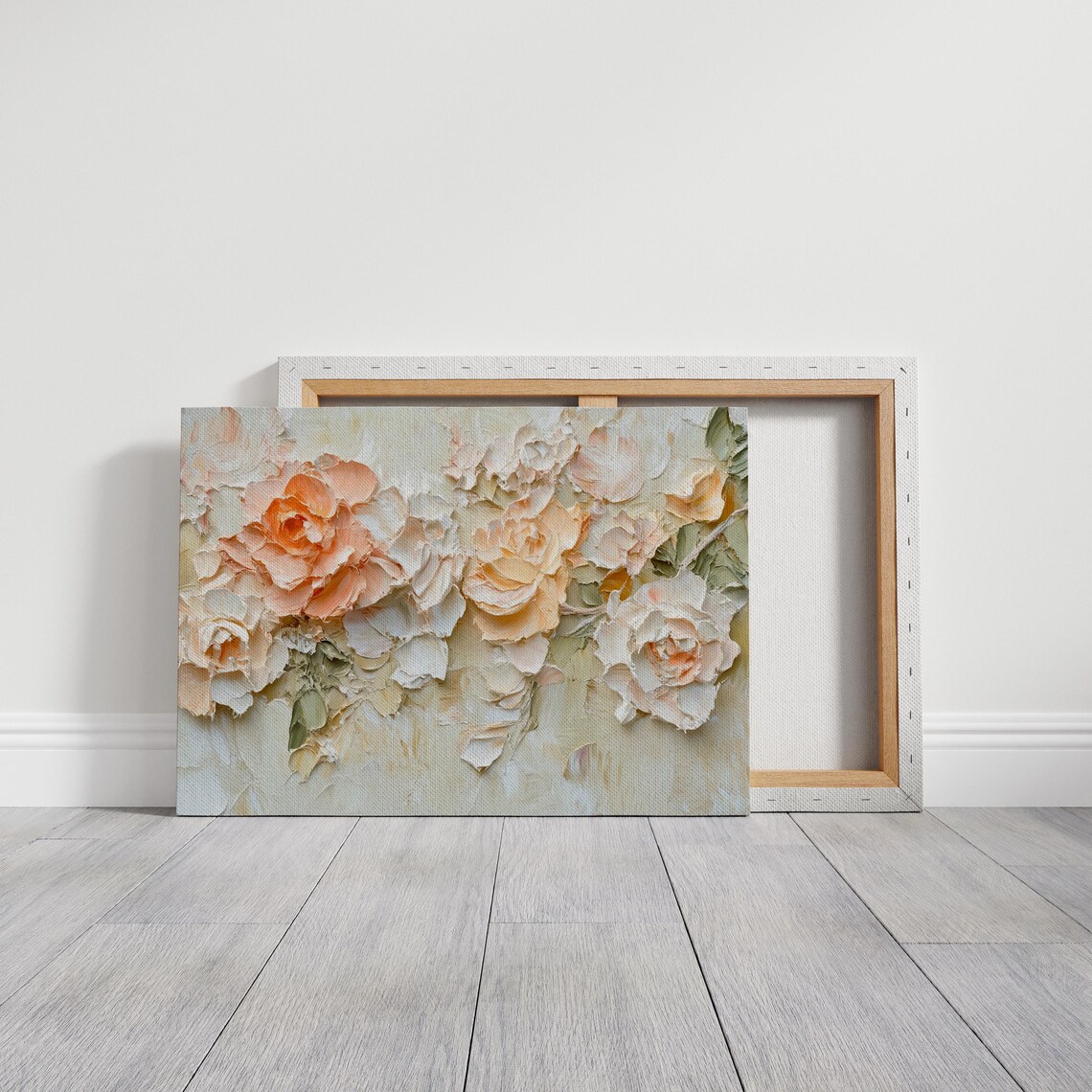 Impasto Rose Painting, Soft Peach Botanical Art Print - Image 3