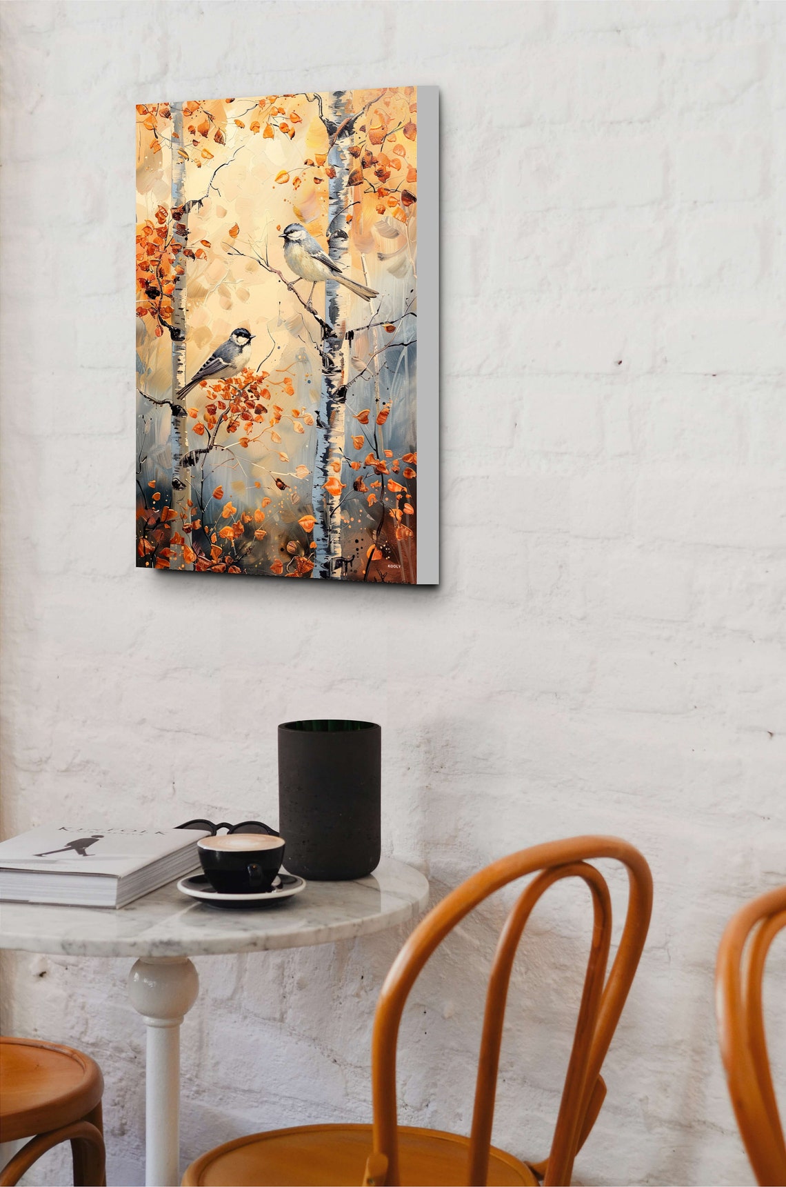 Two Blue Birds on Birch Trees with Orange Autumn Foliage Poster - Image 3