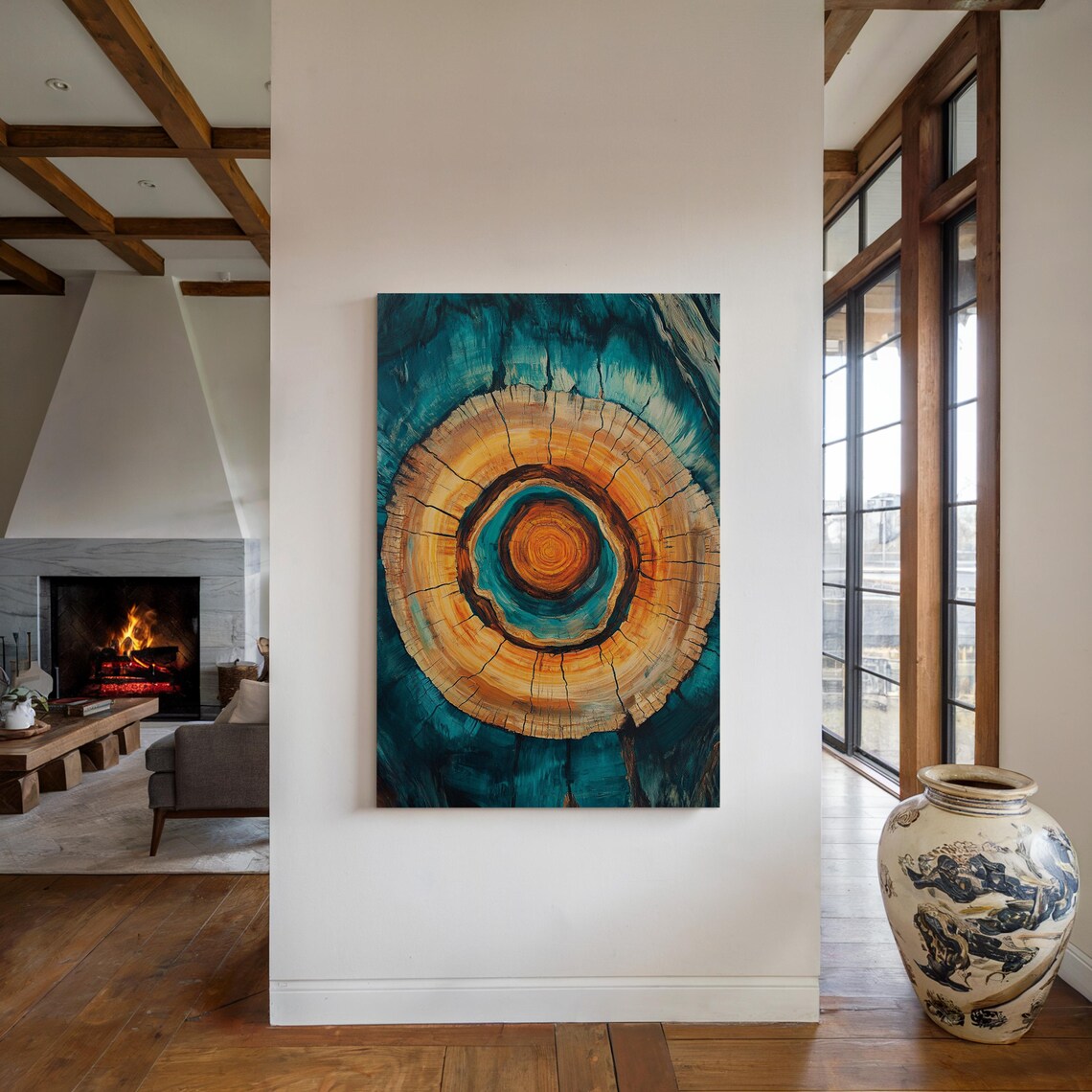Teal And Orange Tree Ring Abstract Art Print - Image 5