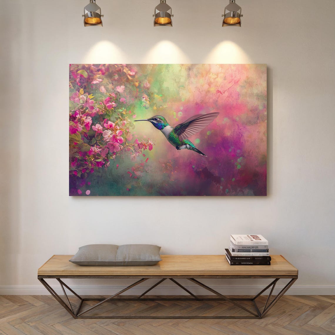 Vibrant Hummingbird Pink Blossoms Colorful Nature Beauty Bird Poster - Image 4