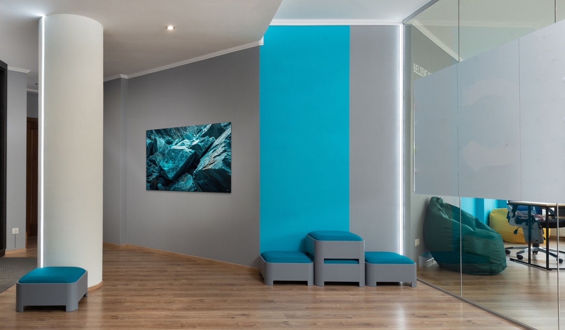 Teal Fractured Mineral Rock Close Up Modern Abstract Wall Art - Image 5