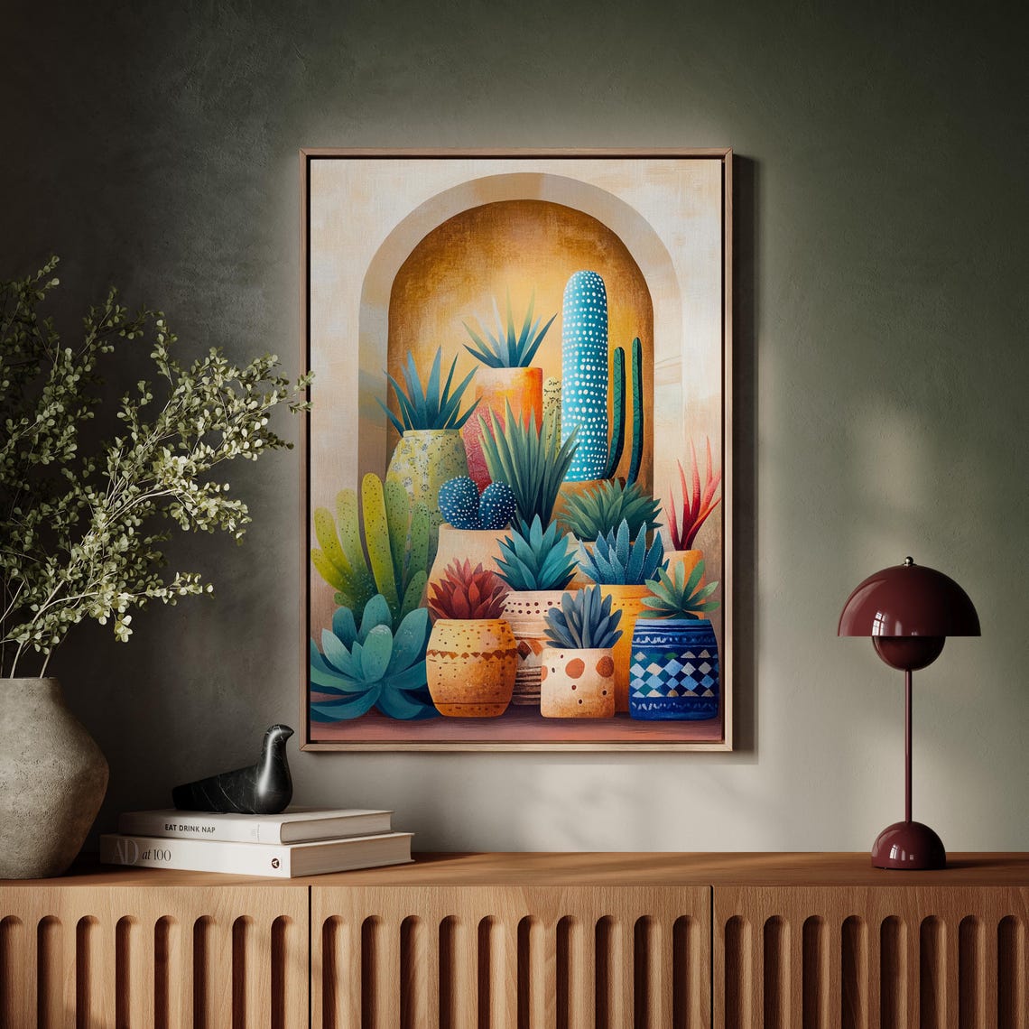Colorful Boho Cacti And Pots Inside Desert Stone Archway Poster - Image 4