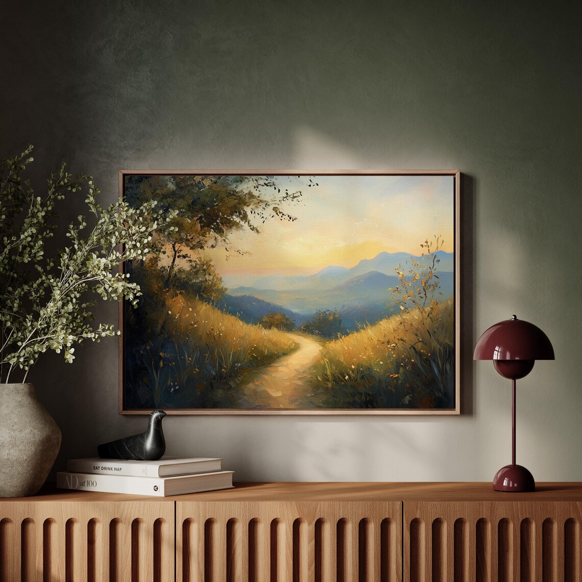 Golden Sunset Mountain Path, Rustic Landscape Art Print - Image 4