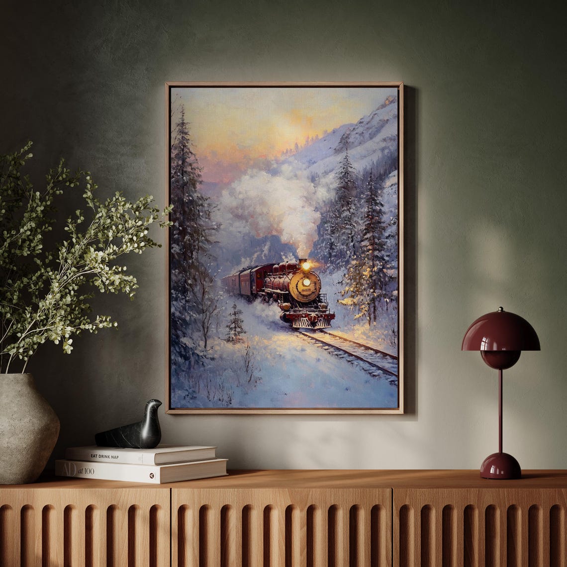 Vintage Steam Train Through Snowy Mountain Pines Dusk Journey Poster - Image 6