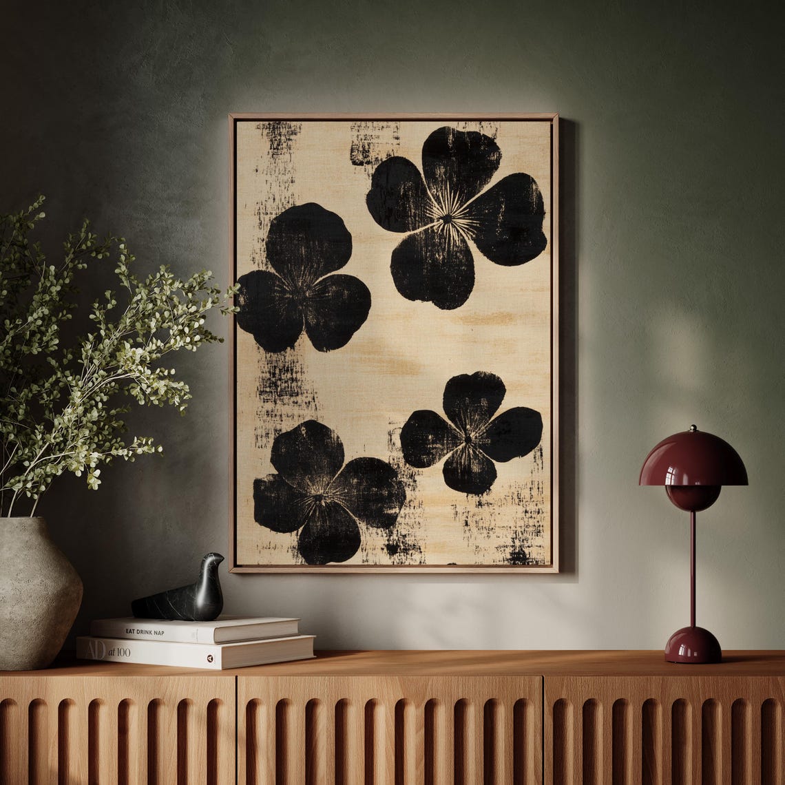 Minimalist Black Floral Japanese Ink Brush Art Print - Image 5