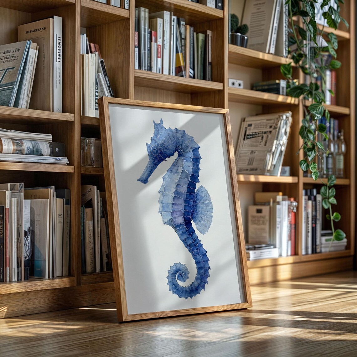 Blue Seahorse Watercolor Painting