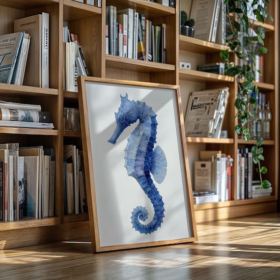 Blue Seahorse Watercolor Painting