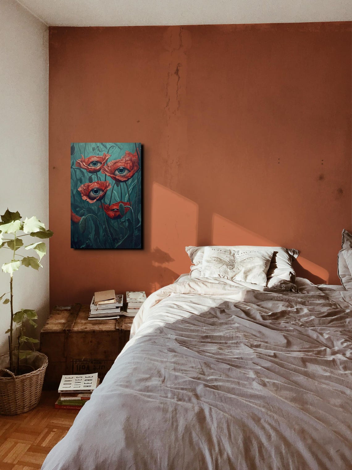 Watchful Eye Poppy Blooms Teal Surreal Botanical Horror Art Poster - Image 6