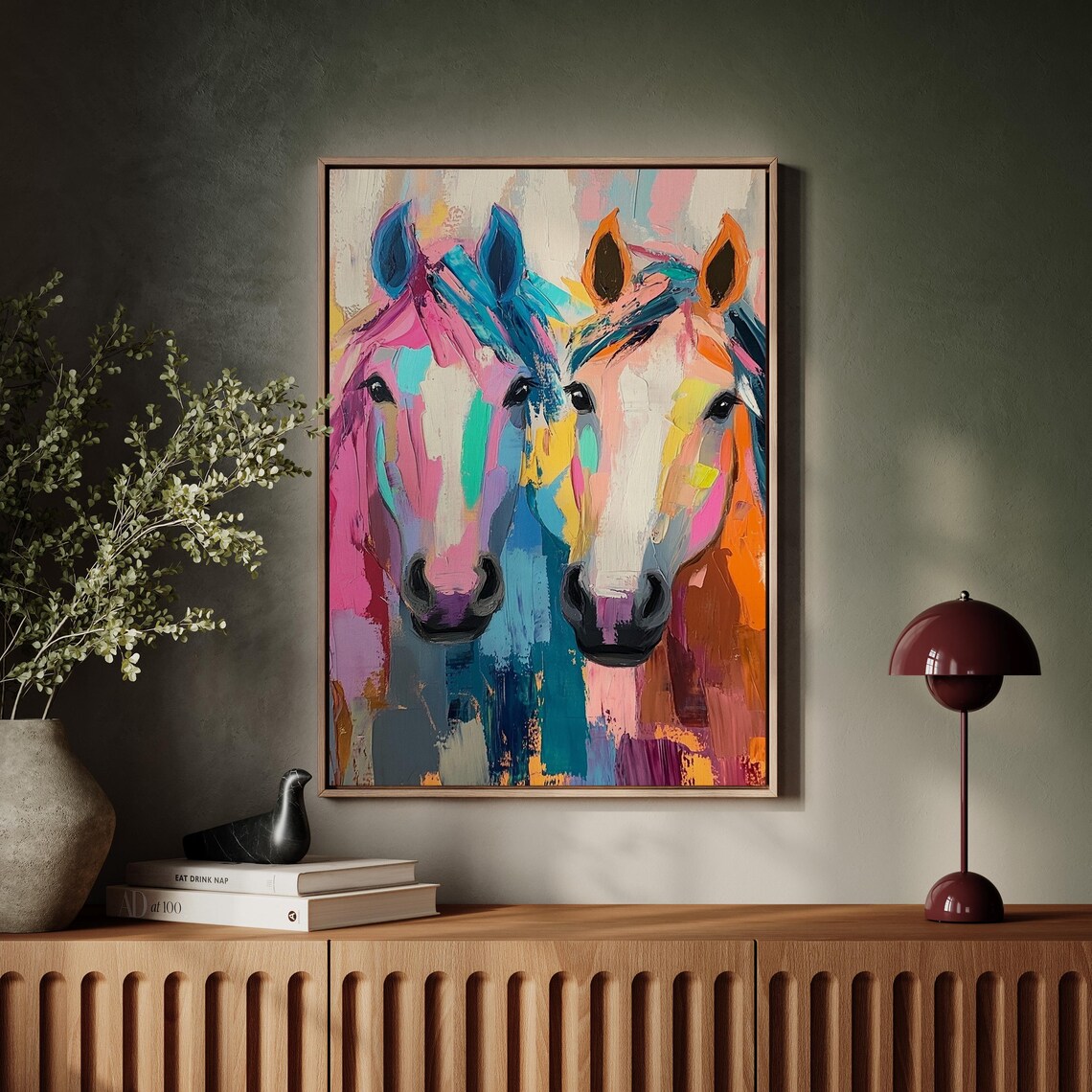 Vibrant Abstract Horse Duo Colorful Modern Equine Painting Poster - Image 5