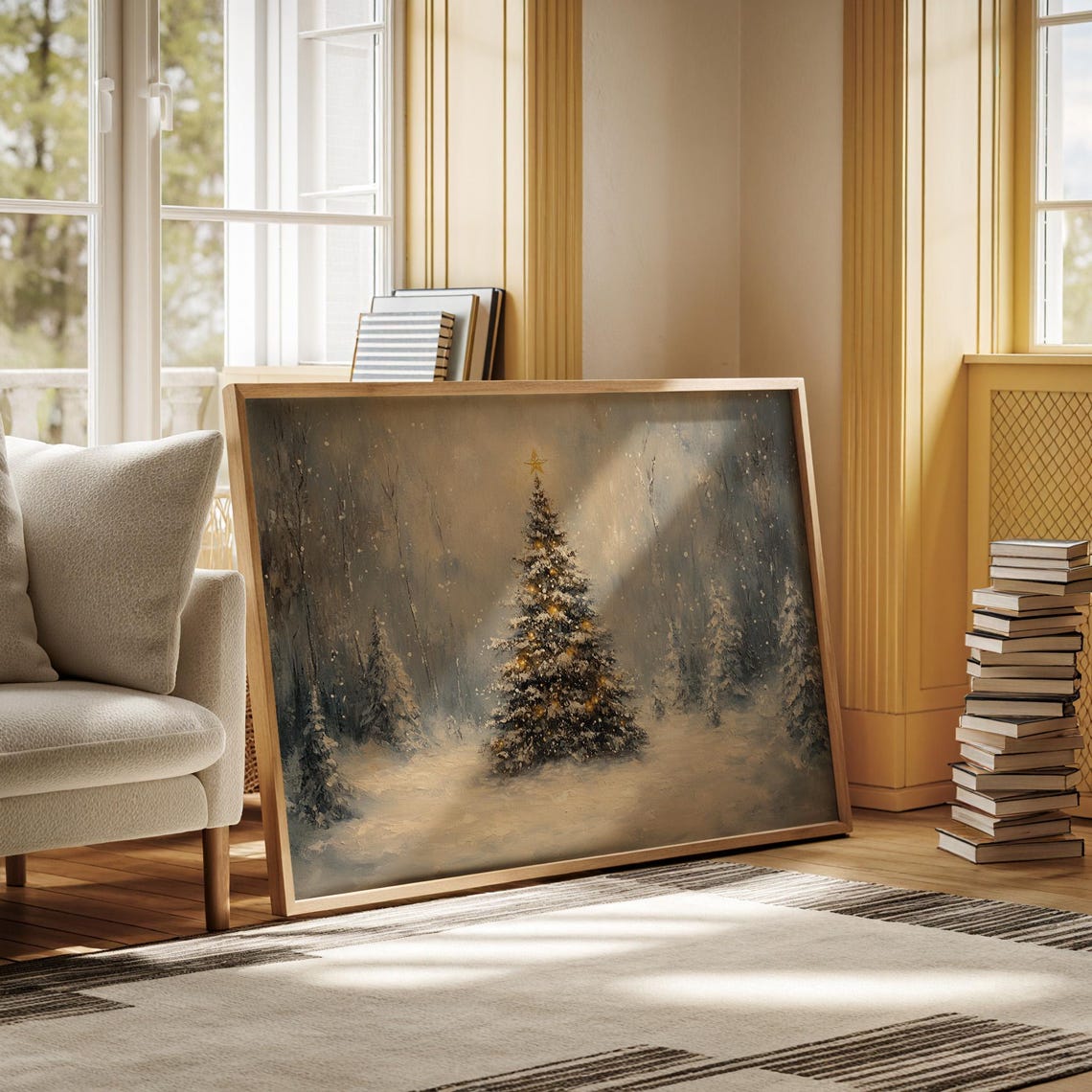 Snowy Christmas Tree Star Night Winter Wonderland Scene Poster - Image 5