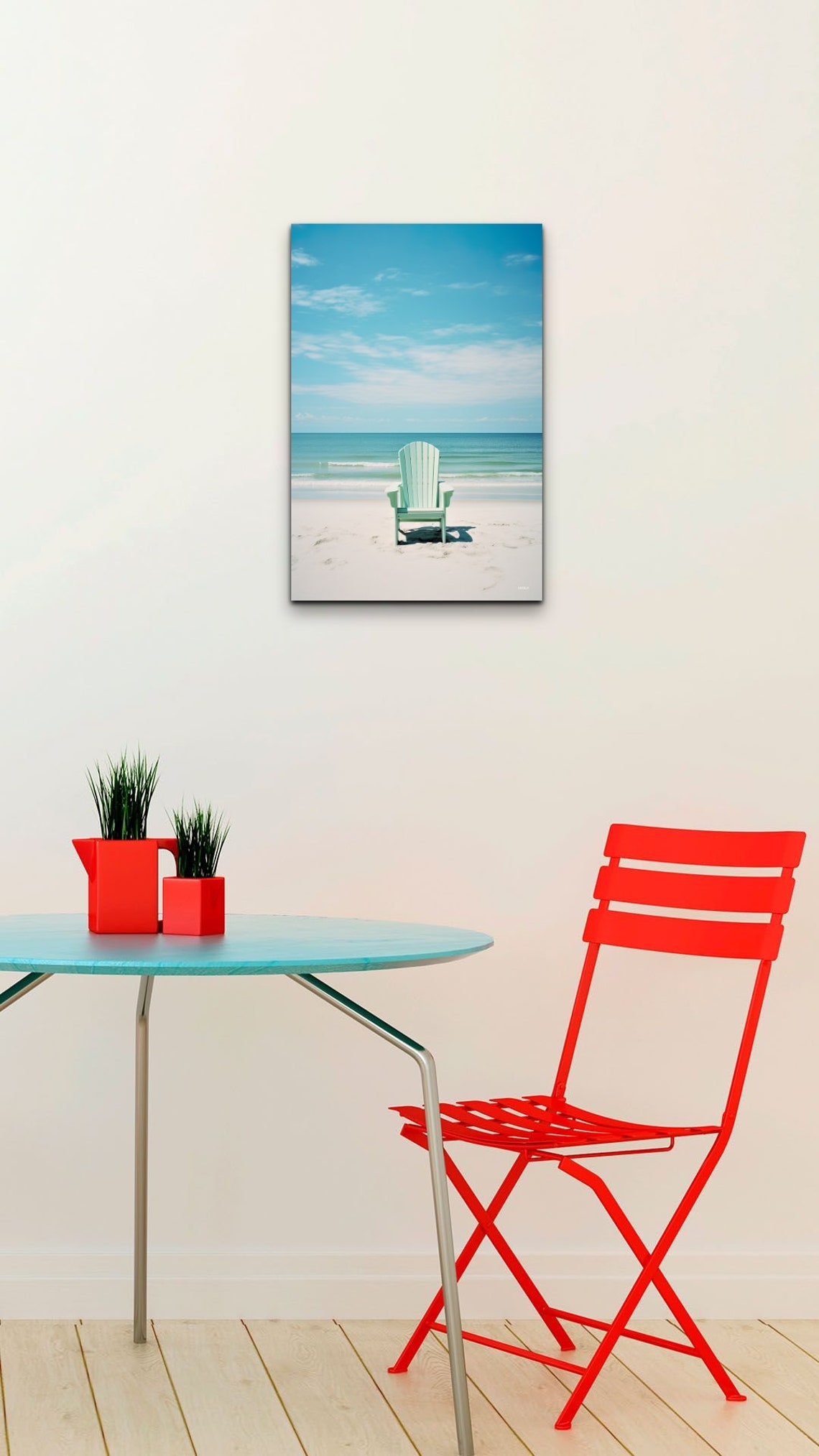 White Adirondack Chair on a Quiet Beach by the Turquoise Sea Poster - Image 7