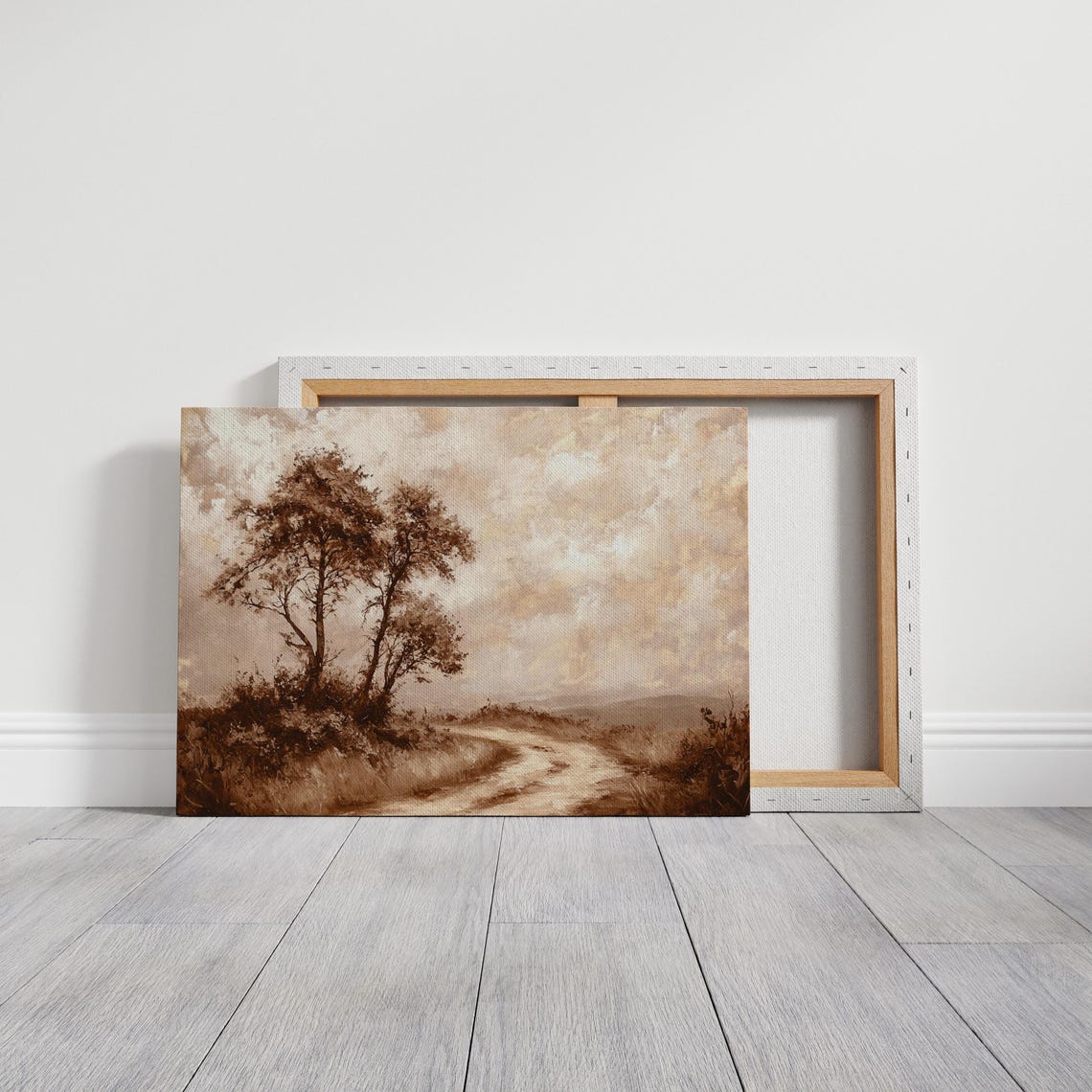 Sepia Winding Dirt Path Through Trees Under a Cloudy Sky Poster - Image 4