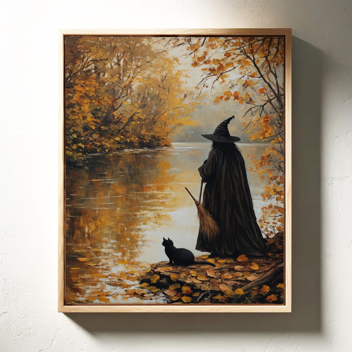 Autumn Witch Black Cat Lakeside Fall Halloween Cottagecore Poster - Image 3
