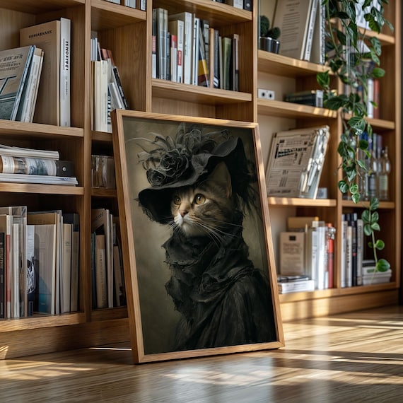Tabby Cat in Victorian Feathered Hat Old Master Portrait Poster