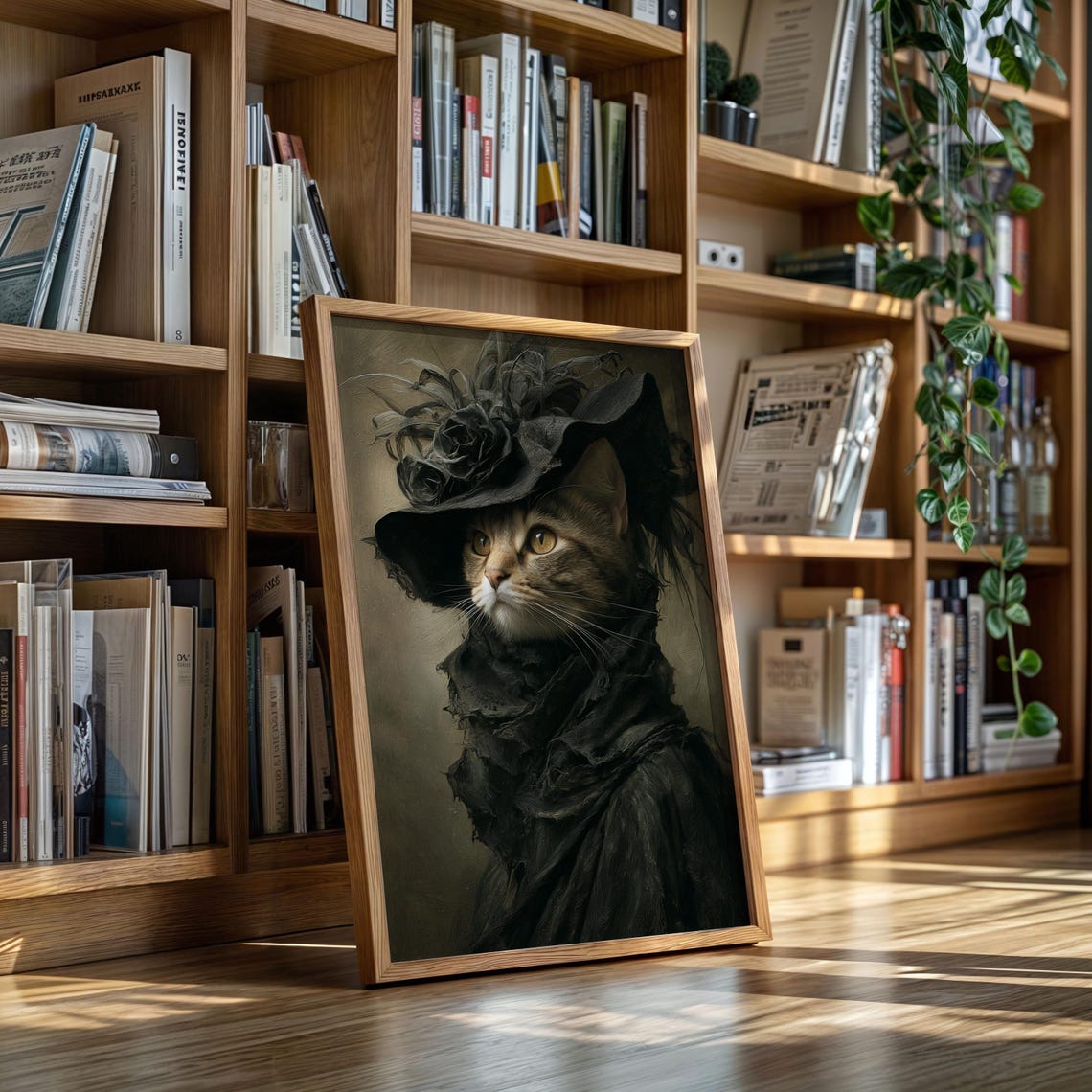 Tabby Cat in Victorian Feathered Hat Old Master Portrait Poster