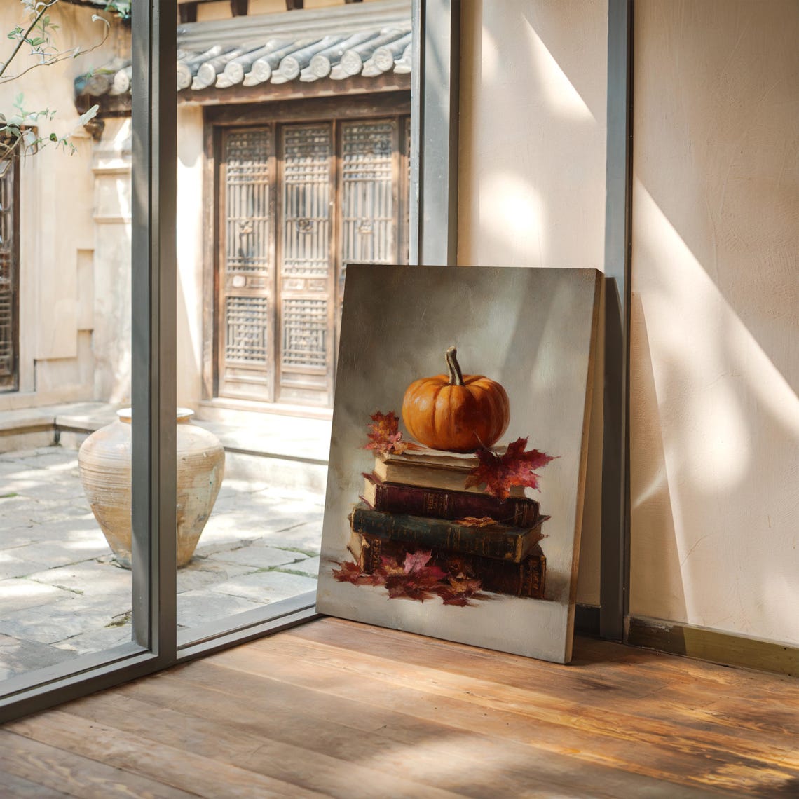 Pumpkin On Books Autumn Still Life Wall Art