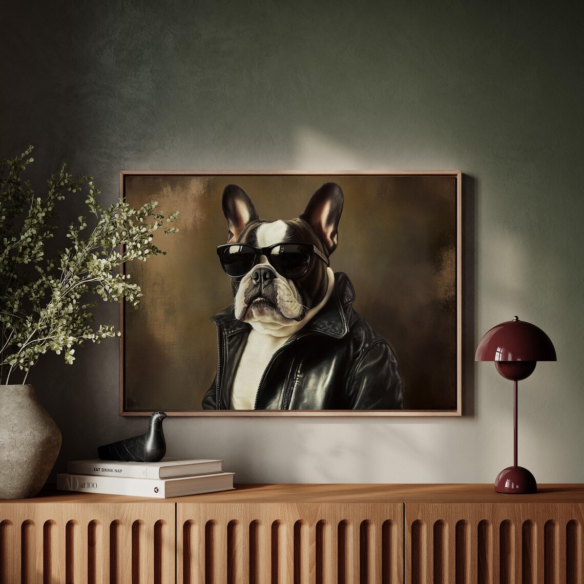 Cool French Bulldog Leather Jacket Sunglasses Vintage Dog Print - Image 4
