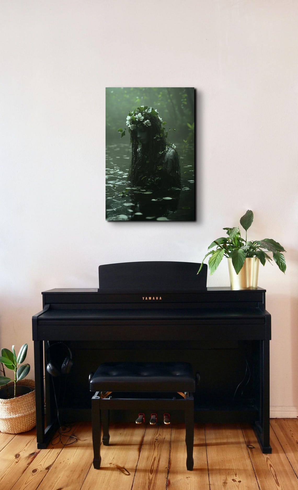 Woodland Water Spirit with Leaf Crown Dark Forest Wall Poster - Image 3